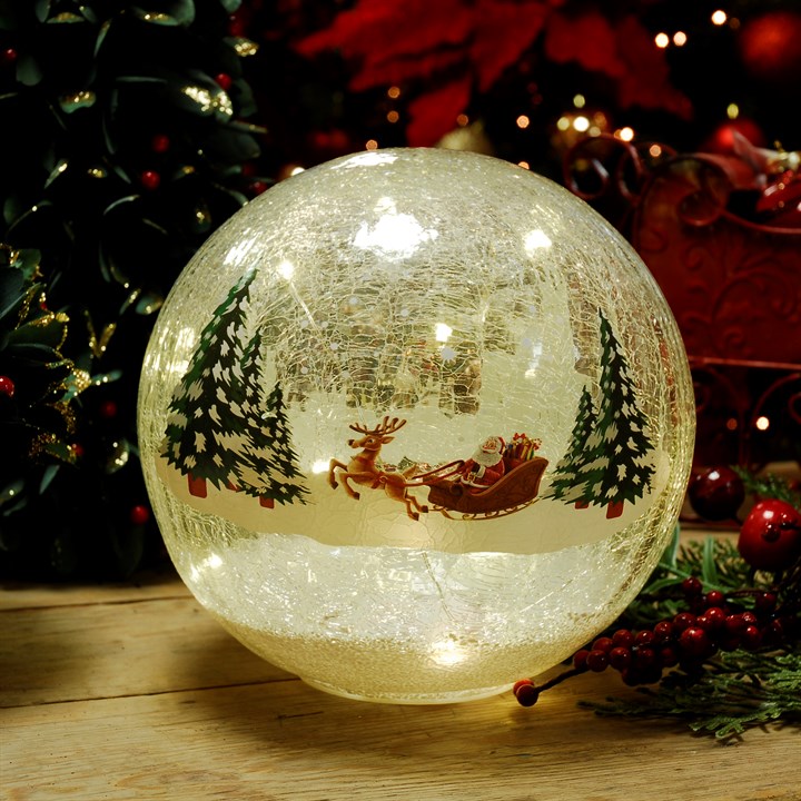 20cm Lit Santa and Sleigh Crackle Ball