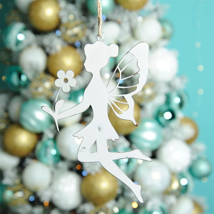 15cm White Metal Flower Fairy Hanging Christmas Decoration