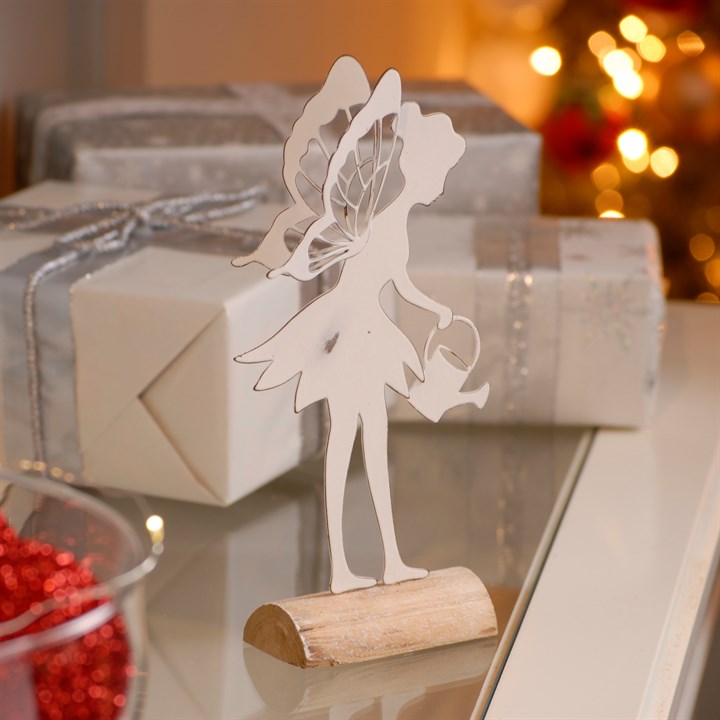 White Metal Fairy Standing Christmas Tabletop Decoration