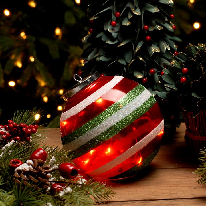 15cm Lit Red Bauble Crackle Ball