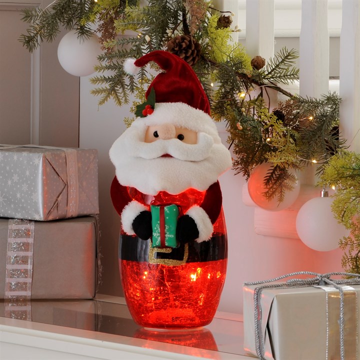 Lit Glass Santa Decoration