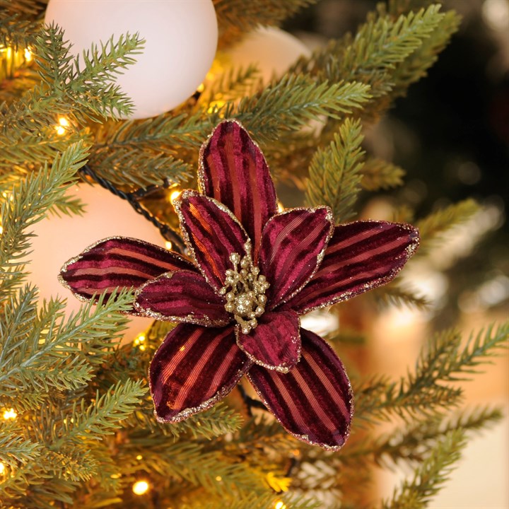 17cm Burgundy Clip On Poinsettia Christmas Tree Decoration