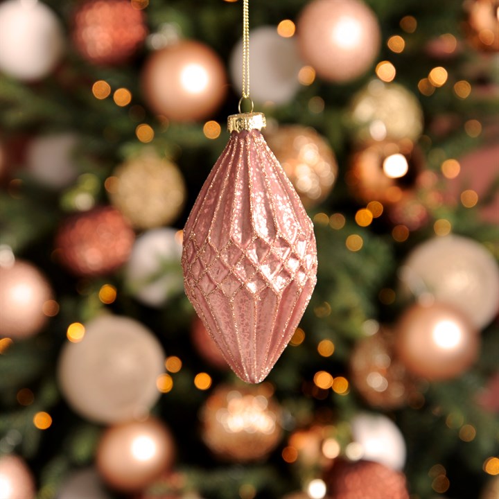 Rose Gold Geometric Glass Olive Bauble