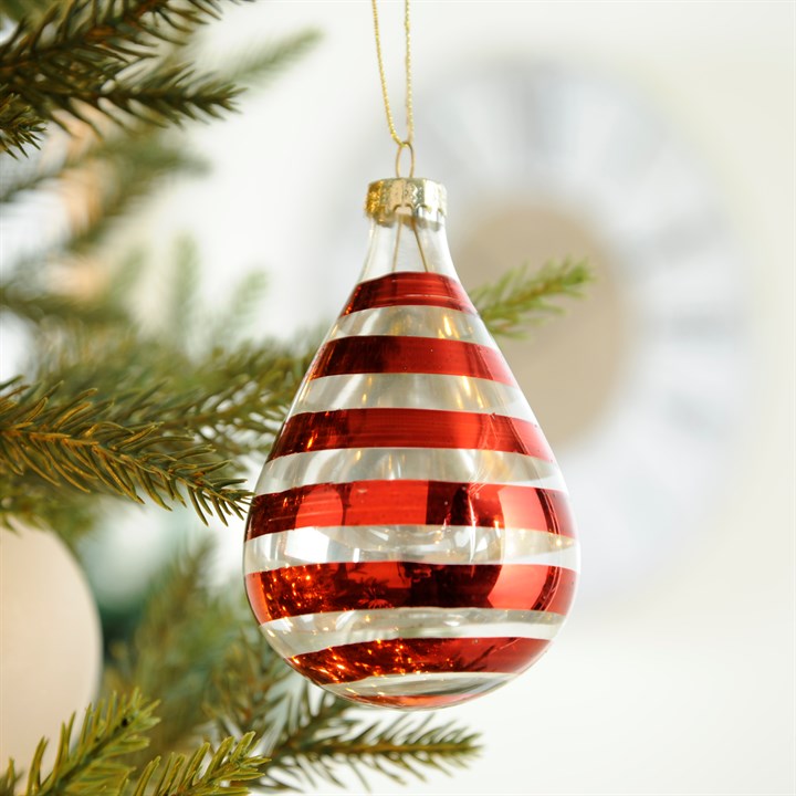 Red And Clear Stripe Glass Christmas Tree Bauble