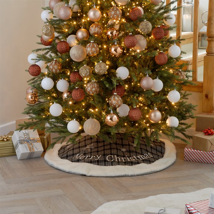 1m Grey Tartan Christmas Tree Skirt
