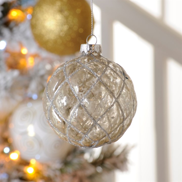 Silver Quilted Glass Bauble
