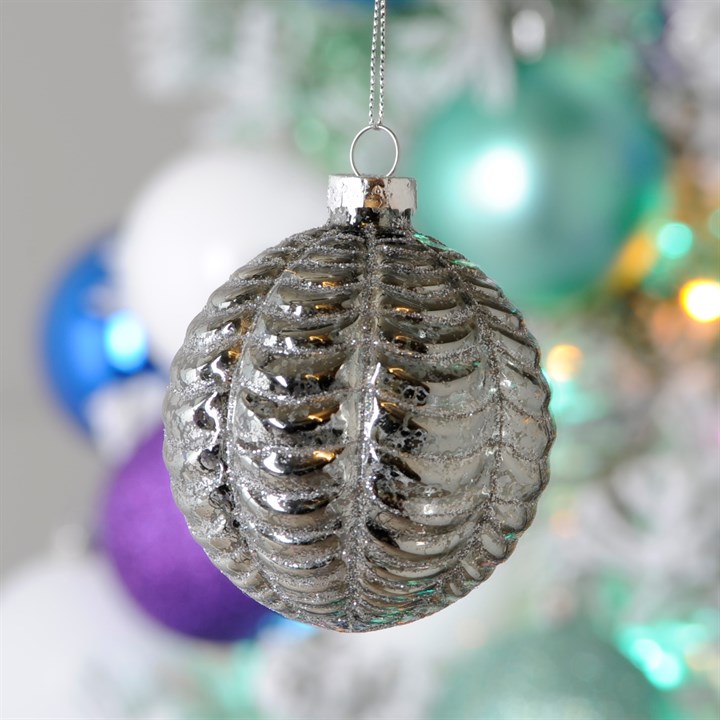 Grey Scalloped Glass Bauble