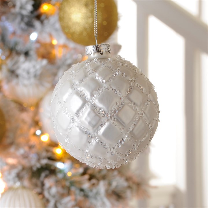 White Quilted Glass Bauble