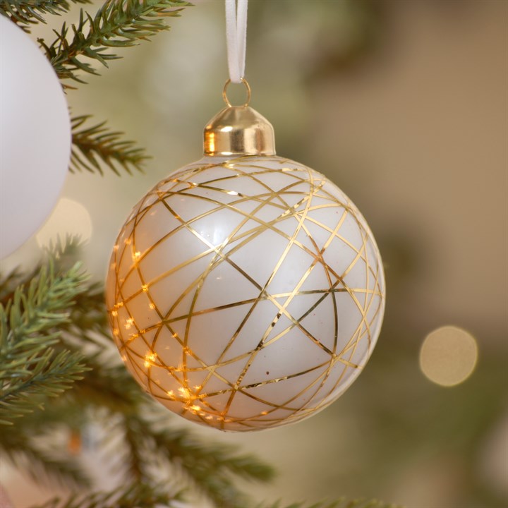 White with Gold Line Christmas Tree Bauble