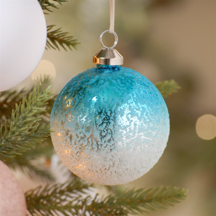 Blue Icy Finish Glass Christmas Tree Bauble