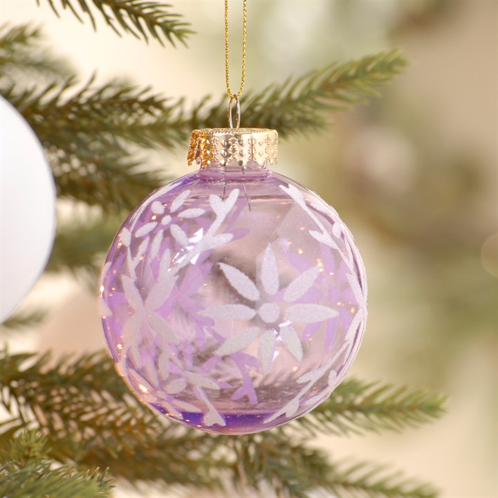 Lilac with White Glitter Flower Christmas Tree Bauble