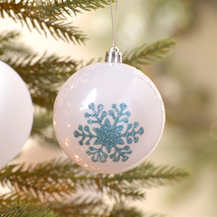 White and Blue Snowflake Glass Christmas Tree Bauble
