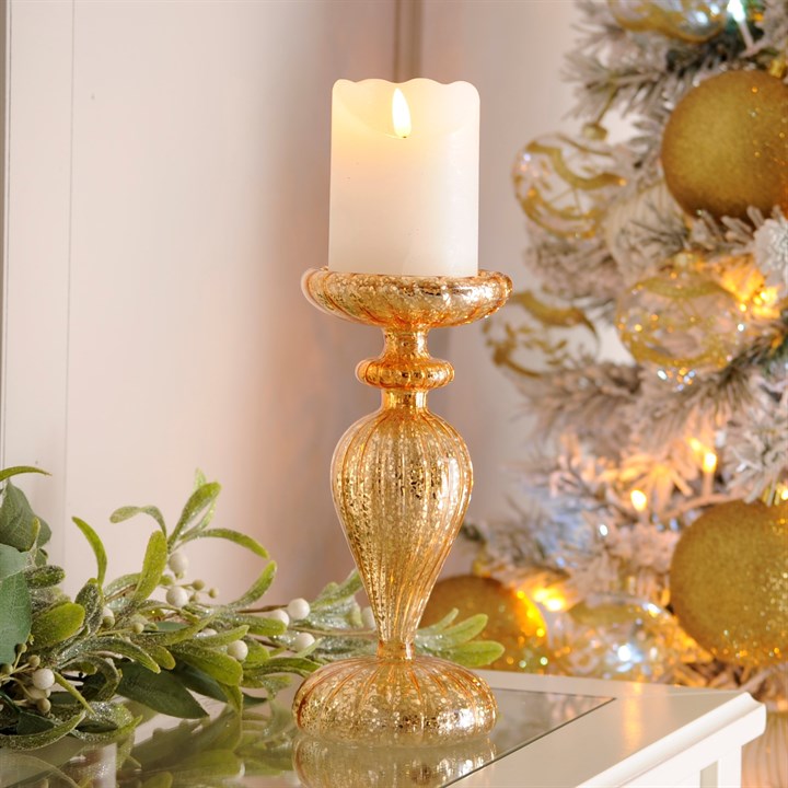 Gold Glass Pillar Candle Holder