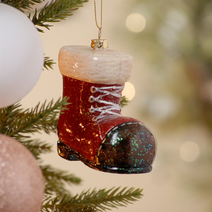 Red Frosted Santa Boot Hanging Christmas Tree Decoration