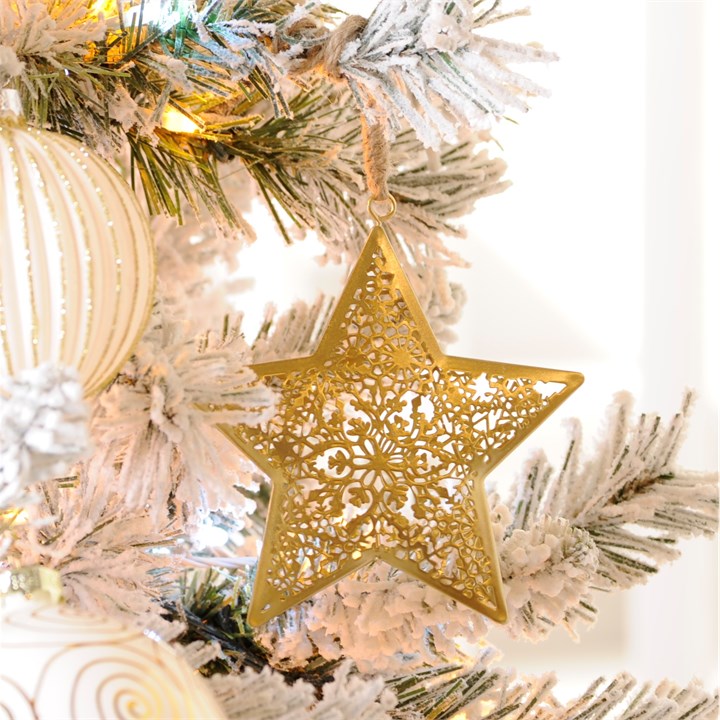 Gold Metal Star with Snowflake Tree Decoration