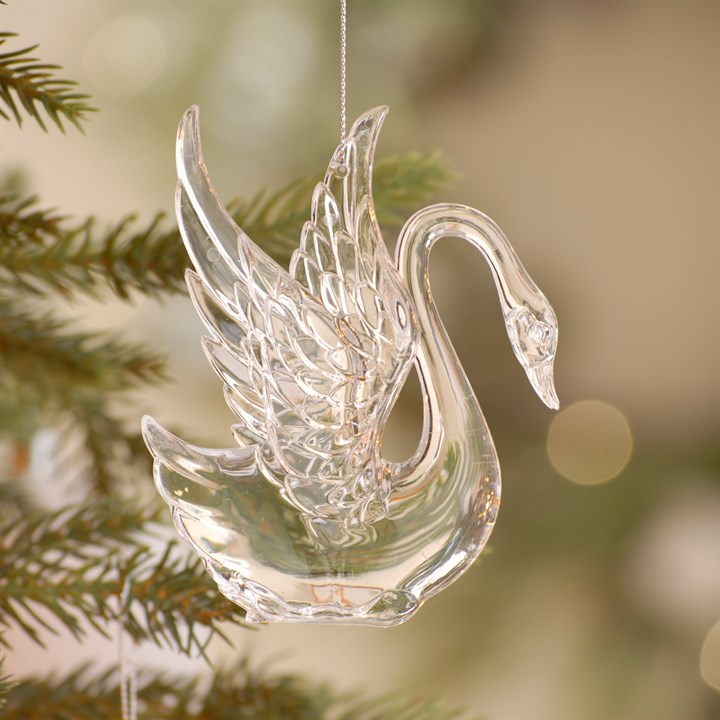 Clear Iridescent Swan Hanging Christmas Tree Decoration