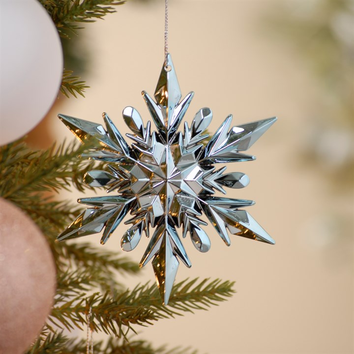 12cm Ice Blue Hanging Snowflake Decoration