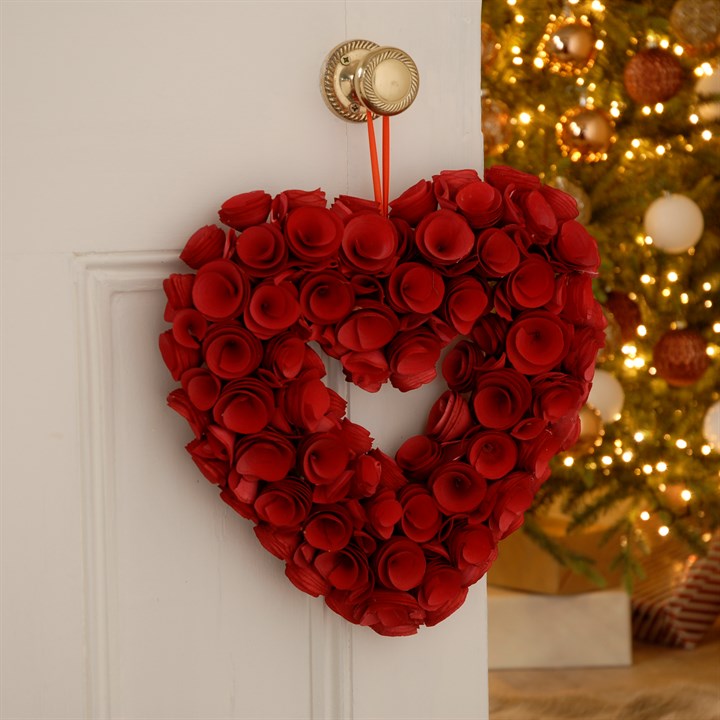 36cm Red Roses Heart Wreath