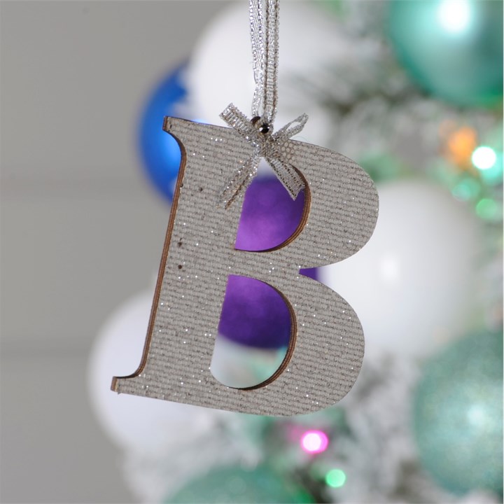 Silver Initial 'B' Wooden Hanging Decoration