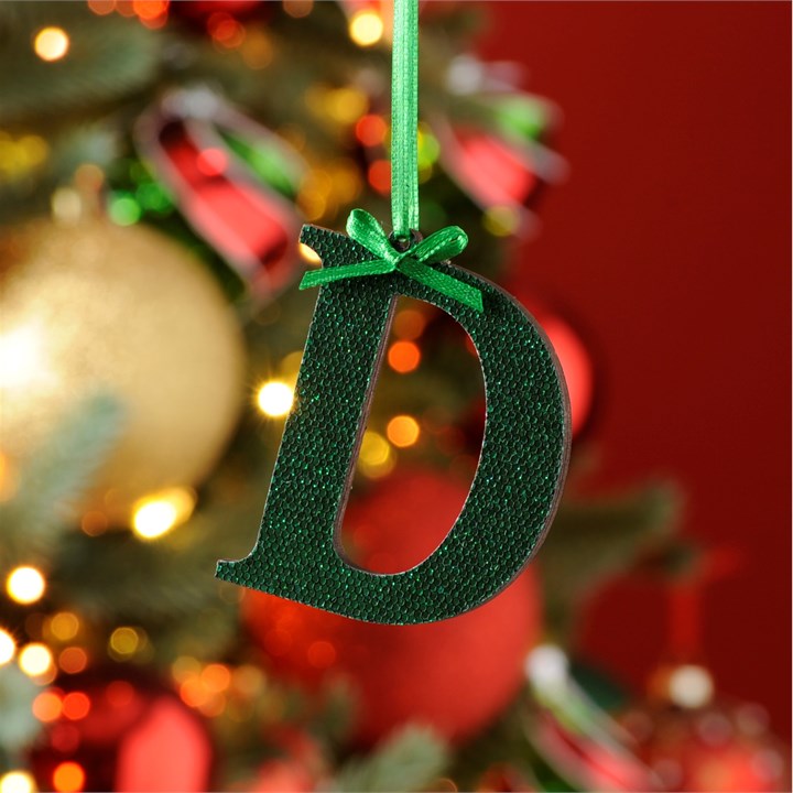 Green Initial 'D' Wooden Hanging Decoration