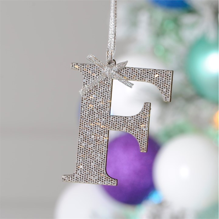 Silver Initial 'F' Wooden Hanging Decoration