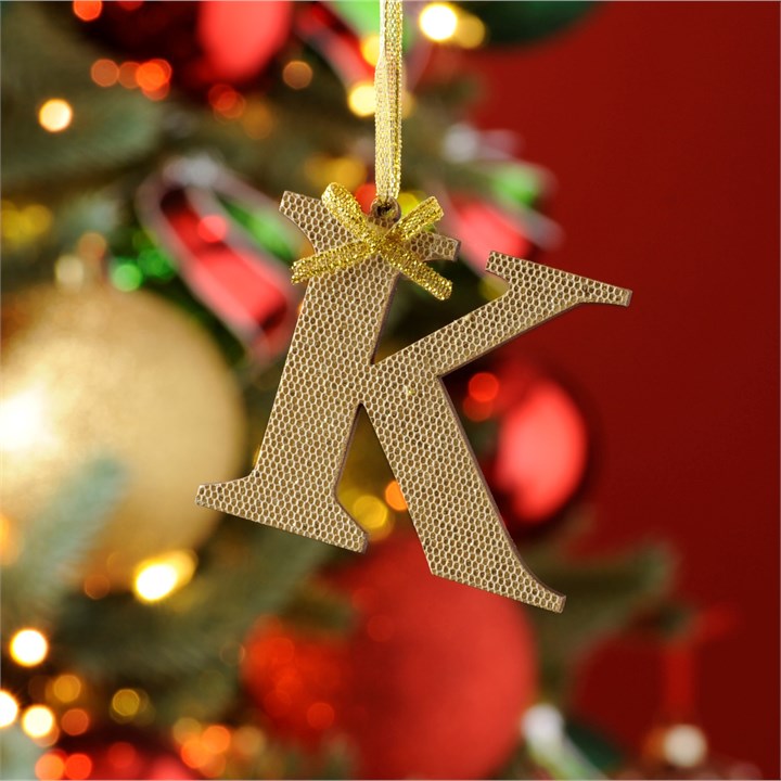 Gold Initial 'K' Wooden Hanging Decoration