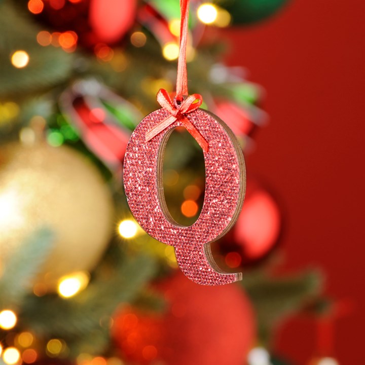 Red Initial 'Q' Wooden Hanging Decoration