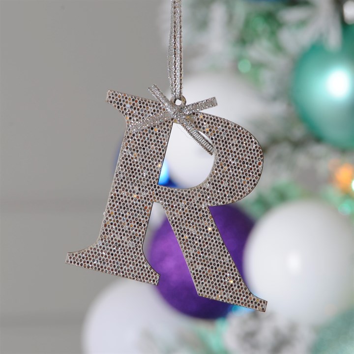 Silver Initial 'R' Wooden Hanging Decoration