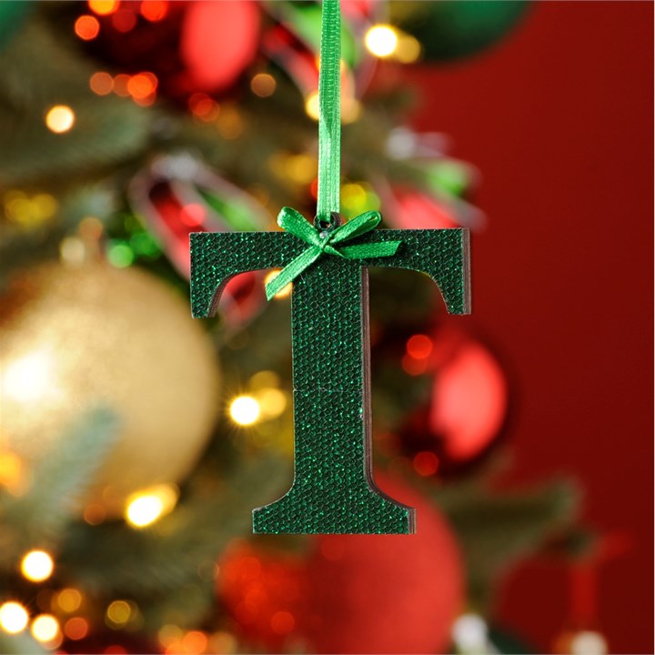 Green Initial 'T' Wooden Hanging Decoration