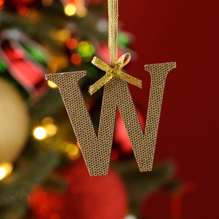 Gold Initial 'W' Wooden Hanging Decoration