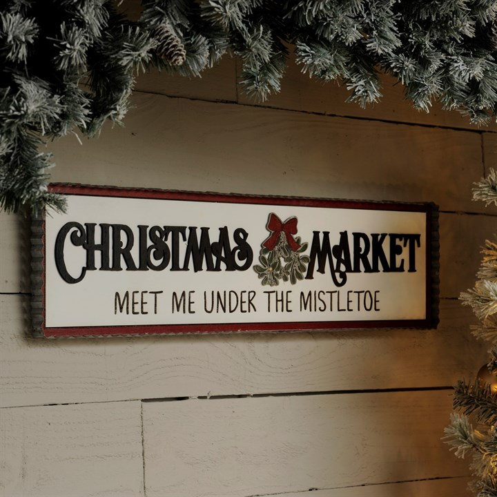 White Christmas Market Wooden Sign