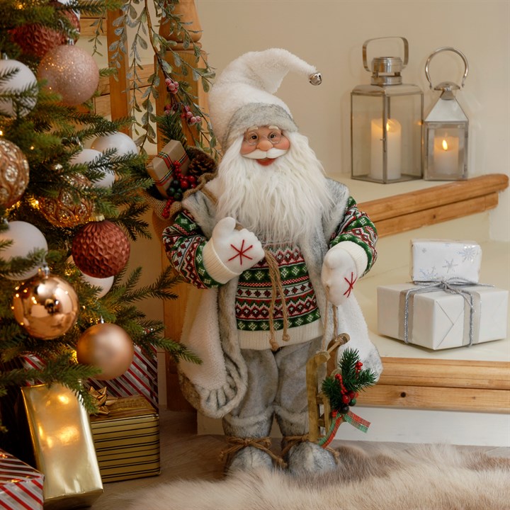 60cm Standing Nordic Style Santa with Santa Sack, Mittens and Faux Fur Boots