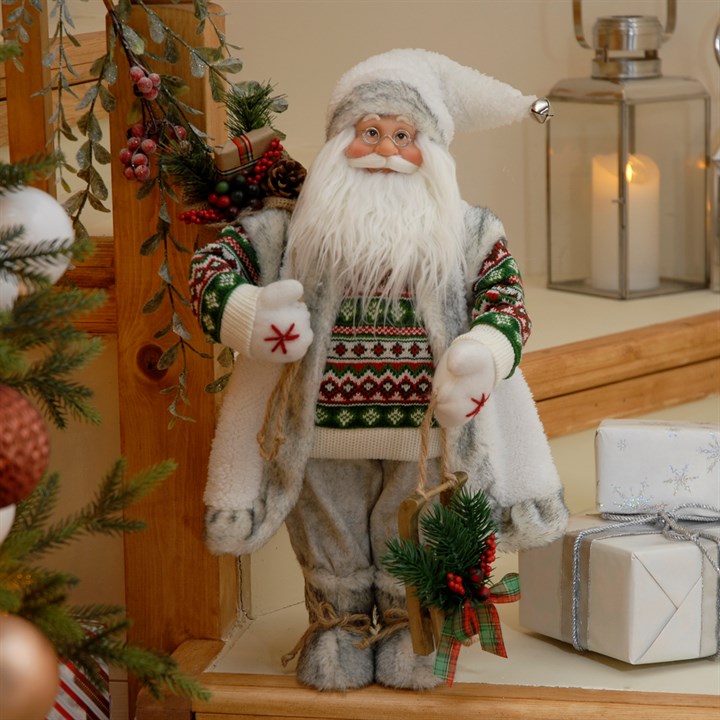 45cm Standing Nordic Style Santa with Santa Sack, Mittens and Faux Fur Boots