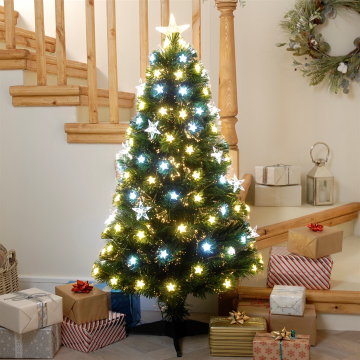 White and Warm White Fibre Optic Christmas Tree with Stars