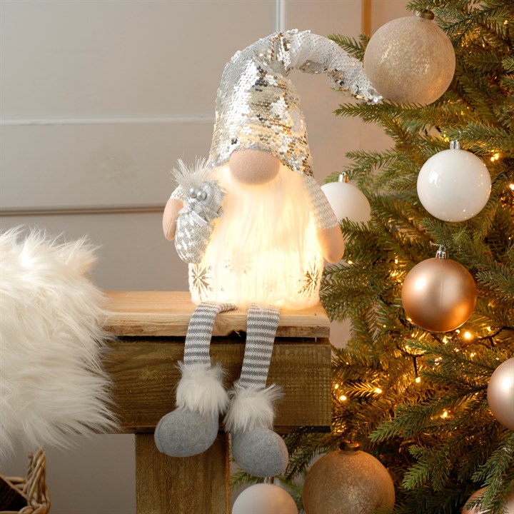 53cm Grey Sequin Light up Gonk with Dangly Legs