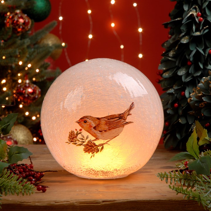 15cm Flickering Flame Robin Crackle Ball