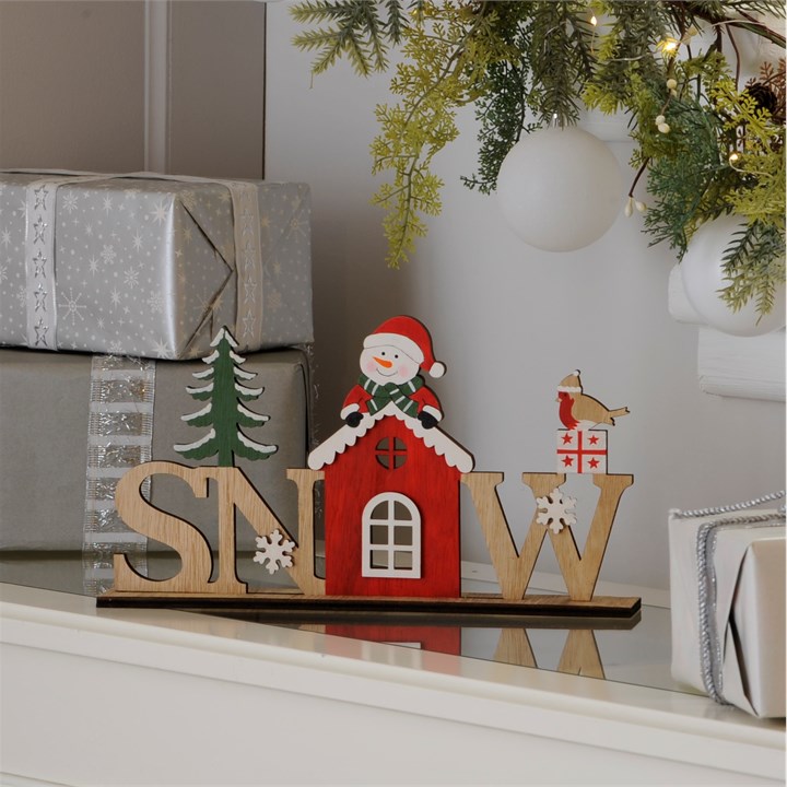 Wooden Snow Table Decoration