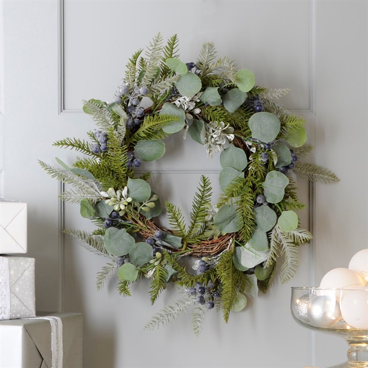 Green Eucalyptus and  Frosted  Berries Wreath