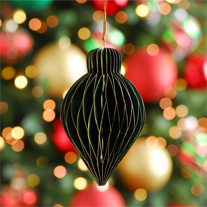 Emerald Green with Gold Foldable Paper Drop Bauble
