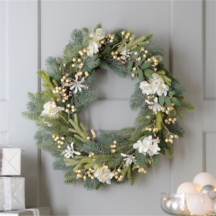 Green Foliage and White Floral Wreath