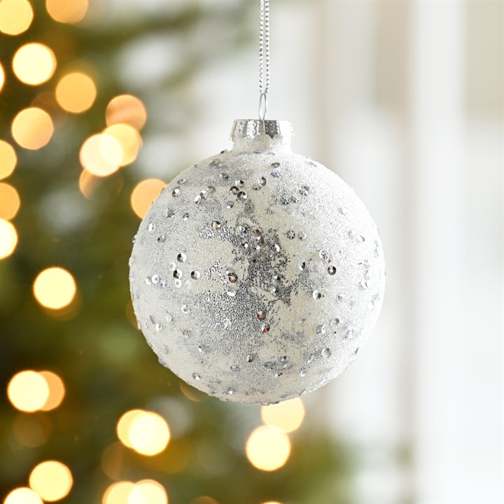Frosted Grey Marbled Glass Bauble