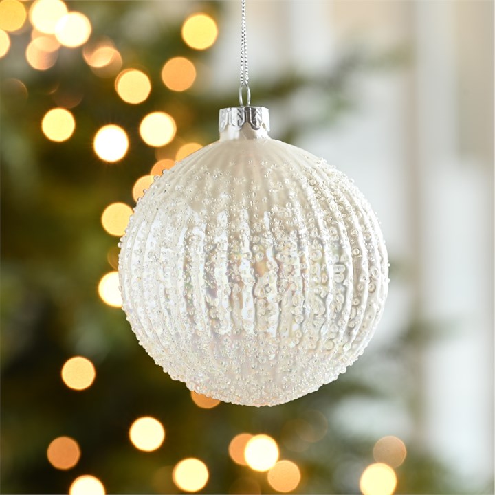 White Encrusted Glass Bauble