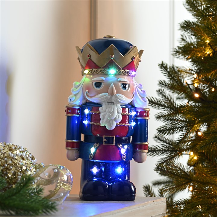 Lit Red and Blue Nutcracker