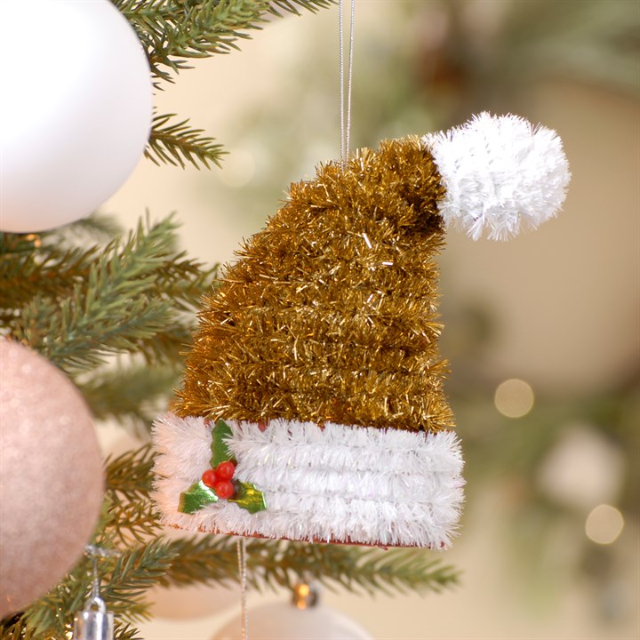 Gold Tinsel Hat Hanging Christmas Decoration