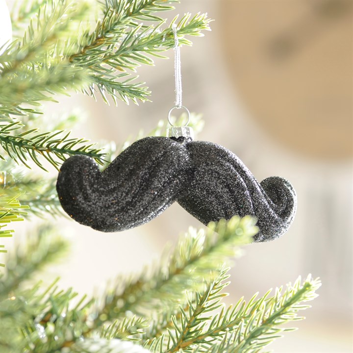 Black Glass Moustache Christmas Tree Decorations