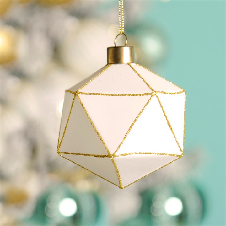 White and Gold Geometric Ball Shape Christmas Tree Decoration