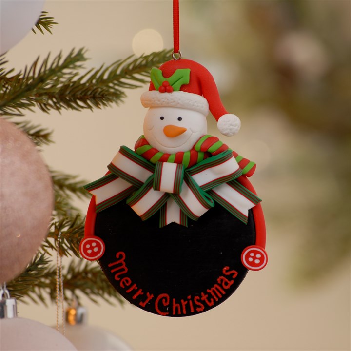 Snowman 'Merry Christmas' Chalkboard Claydough Hanging Decoration