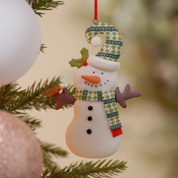 Snowman with Green Hat Claydough Hanging Decorations