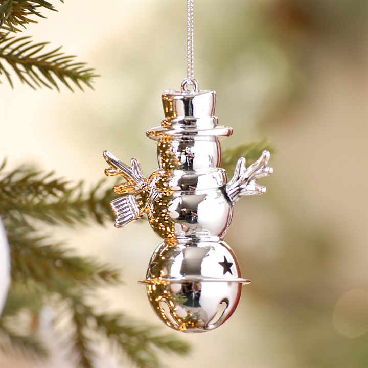Silver Metallic Snowman Bell Christmas Tree Decoration