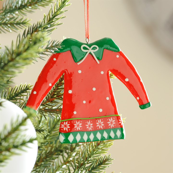 Red Elf Outfit Hanging Christmas Tree Decoration